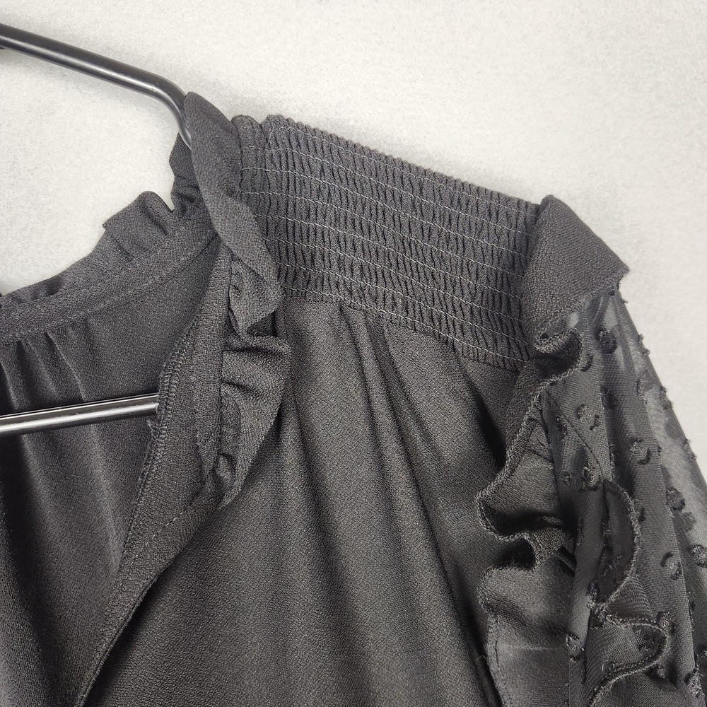 Cato Blouse Womens 18/20W Black Sheer Swiss Dot Ruffle Sleeve Pullover Plus Top - Picture 4 of 14